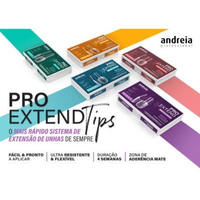 Embalagens coloridas de extensões de unhas PRO EXTEND Tips da Andreia Professional