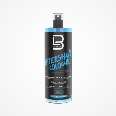 Frasco spray preto e azul de aftershave e colónia Level 3