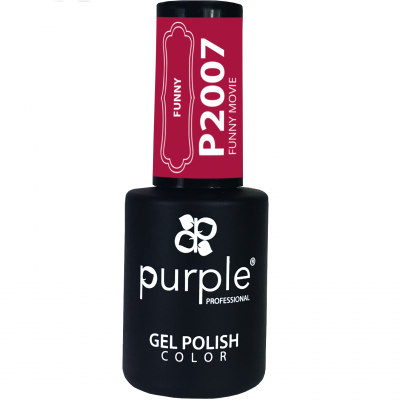 Frasco de verniz gel para unhas Purple Professional cor P2007 Funny com tampa preta e rótulo vermelho
