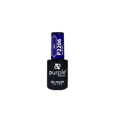Frasco de verniz de gel azul escuro da marca purple