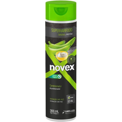 Condicionador Novex Super Hair Food Banana e Proteína com embalagem preta e tampa verde