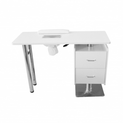 Mesa de manicure branca com gavetas e pés metálicos