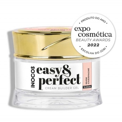 Frasco de gel modelador para unhas easy & perfect da INOCOS com tampa dourada
