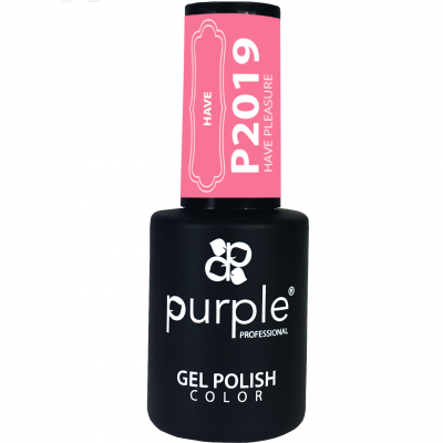 Frasco preto de verniz gel para unhas com tampa rosa e texto branco