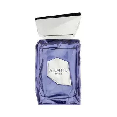 Frasco de perfume azul translúcido com tampa prateada