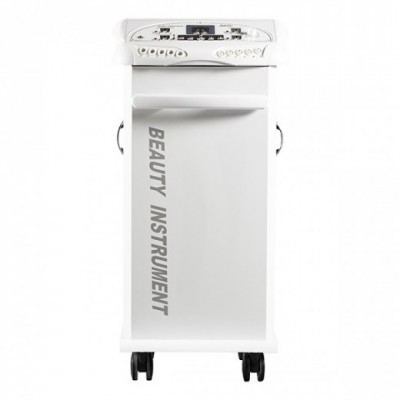 Equipamento de beleza branco com rodas e visor digital