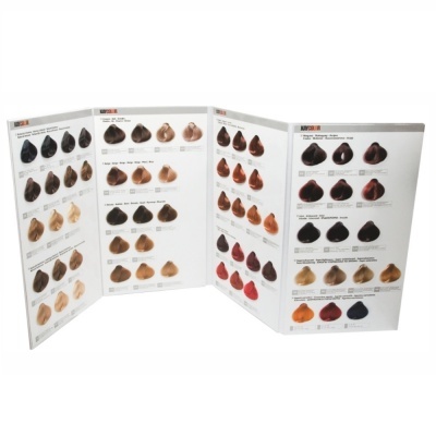 Folheto de cores de tintura para cabelo com amostras de várias tonalidades