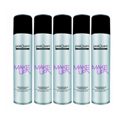 Cinco latas de spray fixador de maquilhagem postQuam