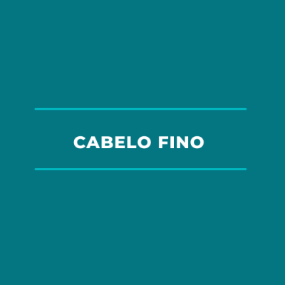 Texto 'CABELO FINO' em fundo azul esverdeado com linhas horizontais finas