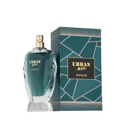 Perfume masculino URBAN MAN AMAZE com embalagem azul geometrica