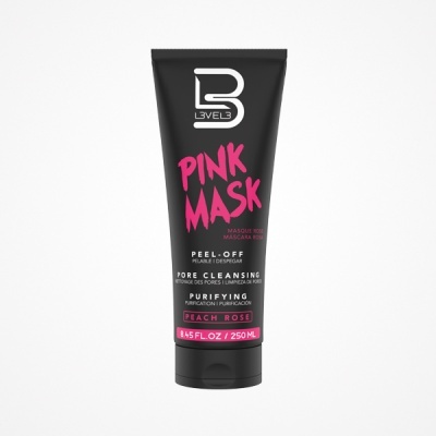 Máscara facial em tubo preto com texto rosa e branco LEVELS PINK MASK 250 ml