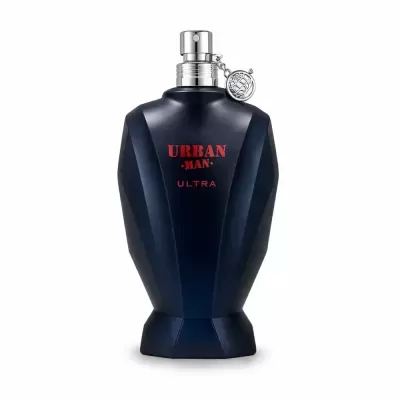 Frasco azul escuro de perfume masculino URBAN MAN ULTRA