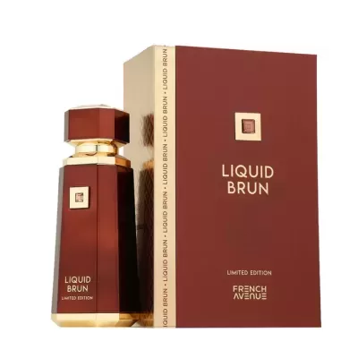 Frasco e caixa de perfume LIQUID BRUN castanho e dourado