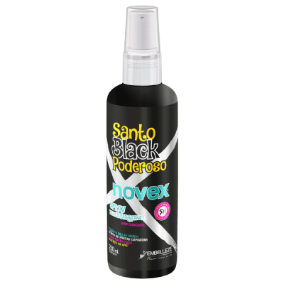 Frasco preto de spray hidrantante Santo Black Poderoso Novex de 200 ml