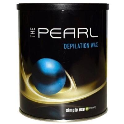 Frasco preto de cera para depilação THE PEARL com pérola azul e detalhes dourados