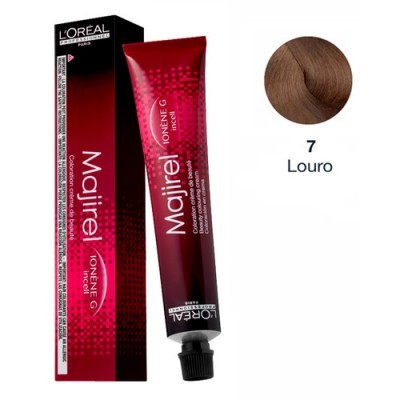 Tubos e embalagem de tinta de cabelo L'Oréal Majirel 7 Louro em vermelho e preto