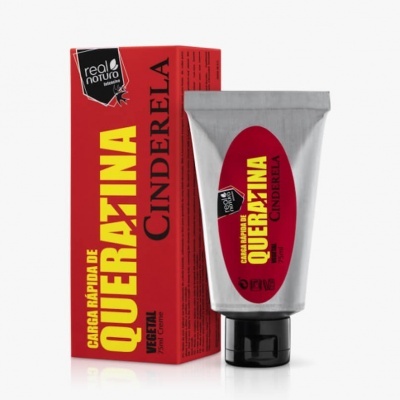 Embalagem vermelha e amarela do produto QUERATINA CINDERELA Real Natura