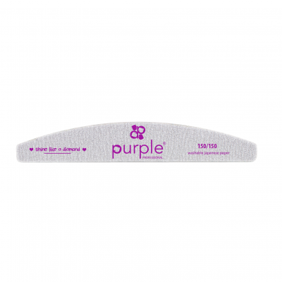 Lima de unhas curvada cinza com texto roxo Purple