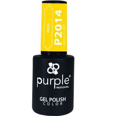 Frasco de verniz gel amarelo Purple Professional com tampa amarela e texto branco