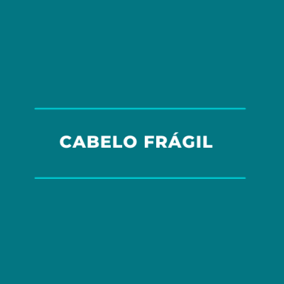 Texto 'CABELO FRÁGIL' em branco sobre fundo verde azulado