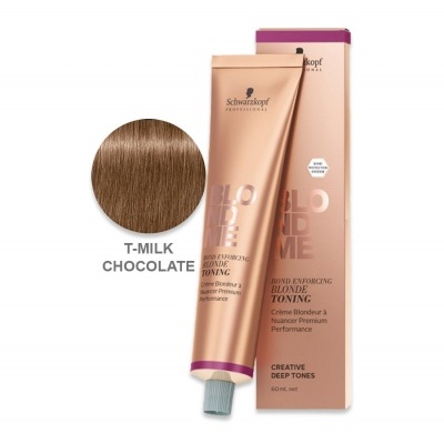 Bisnaga e caixa de produto para cabelo com cor T-MILK CHOCOLATE