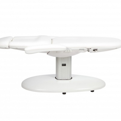 Cama de massagem elétrica branca com estofado liso e base sólida oval