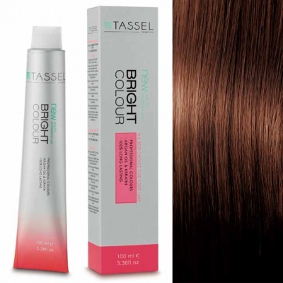 Tubo e caixa de tintura de cabelo TASSEL Bright Colour com amostra da cor castanho escuro