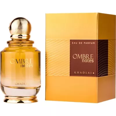 Frasco e caixa de perfume OMBRE notes dourados