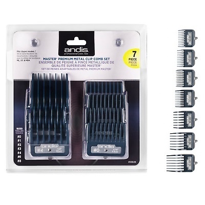 Conjunto de 7 pentes metálicos para máquina de cortar cabelo andis com embalagem plástica