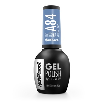 Frasco de verniz gel para unhas preto e azul com texto impresso Rich Pearl A84