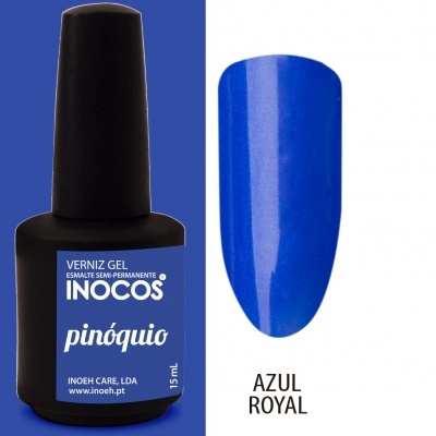 Verniz gel azul royal da marca INOCOS e amostra da cor azul