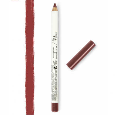 Lápis de lábios castanho avermelhado com texto impresso