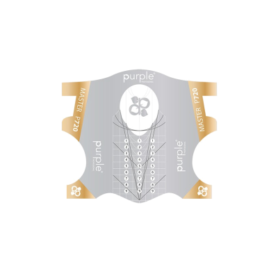 Forma para unhas em papel com design cinzento e dourado e texto