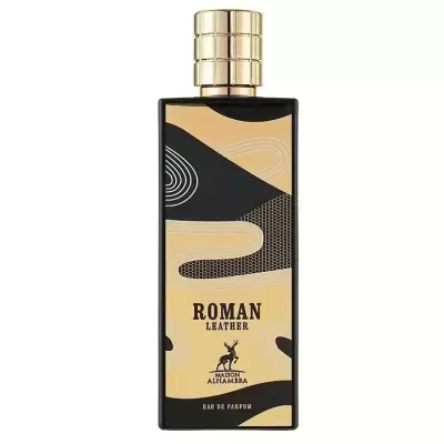 Frasco de perfume Roman Leather com tampa dourada