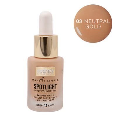Frasco de base líquida Andreia Professional Spotlight Drop Foundation 03 Neutral Gold com conta-gotas