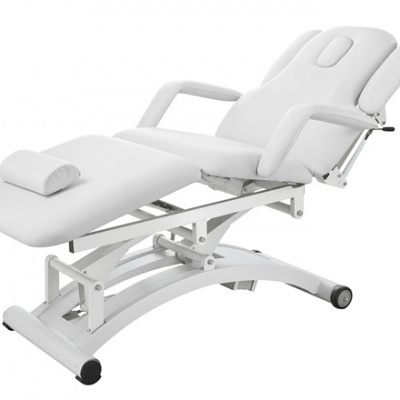 Cama de massagens branca ajustável com almofada e braços laterais