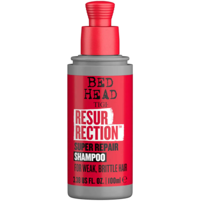Frasco de champô Bed Head TIGI Resurrection Super Repair vermelho e cinza