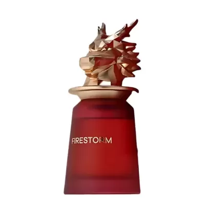 Garrafa de perfume Firestorm com tampa dourada em forma de dragão