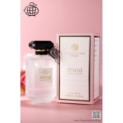 Frasco e embalagem de perfume Rose Seduction Secret Reveal Cloud of Cream