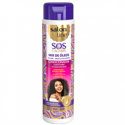 Condicionador Salon Line SOS Cachos Mix de Óleos com tampa roxa e rótulo colorido