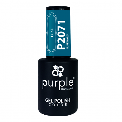 Frasco de verniz gel Purple Professional preto com tampa azul texto I LIKE P2071