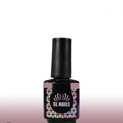 Frasco de verniz GL NAILS com rótulo geométrico colorido e tampa preta