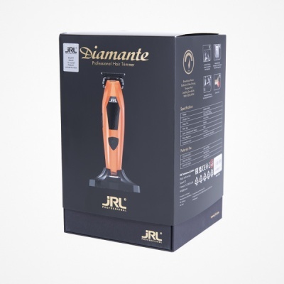 Embalagem preta de cortador de cabelo JRL Diamante com cortador laranja preto e texto dourado