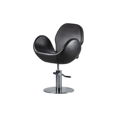 Cadeira de salão preta em pele sintética com base metálica cromada