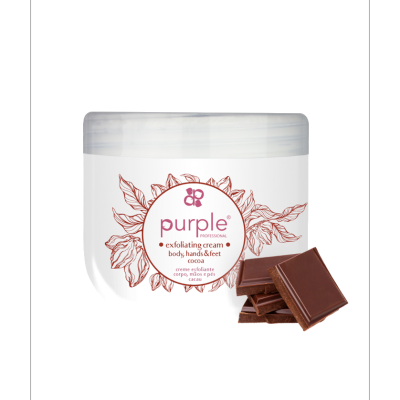 Creme esfoliante corpo, mãos e pés com pedaços de chocolate