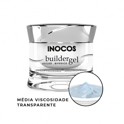 Frasco de gel para unhas INOCOS Buildergel transparente com tampa prateada