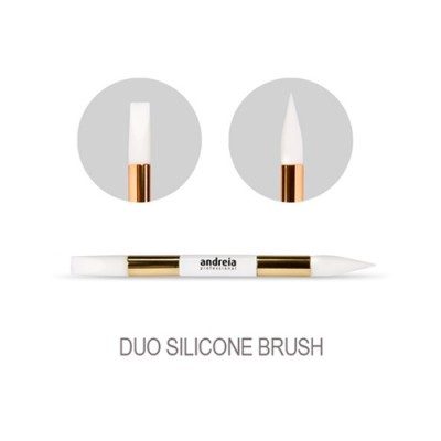 Pincel de silicone duo branco e dourado Andreia Professional com duas pontas.