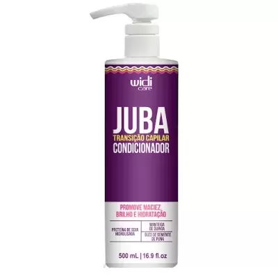 Frasco de condicionador Widi Care Juba com válvula pump e rótulo roxo e branco