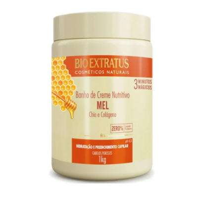 Banho de Creme Nutritivo Mel Bio Extratus 1 kg embalagem branca e laranja