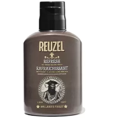 frasco de 100ml de lavagem de barba Reuzel Refresh castanho e preto
